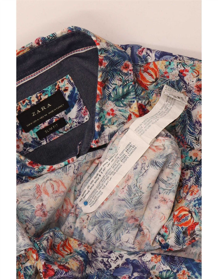 Zara Slim-Fit-Hemd für Herren, mittelgroß, mehrfarbig, Blumenmuster, Baumwolle