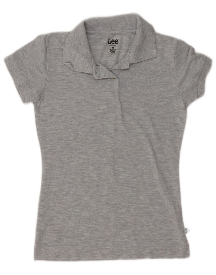 Lee Damen-Poloshirt UK 12 aus mittelgrau gefleckter Baumwolle