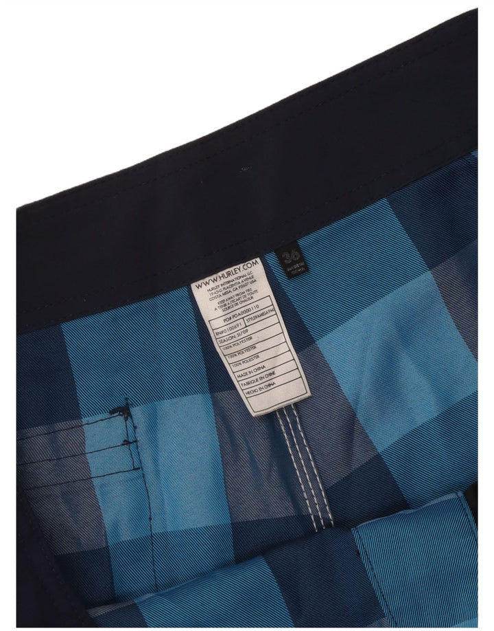 Hurley Herren-Badeshorts mit Grafik, groß, blau kariert, Polyester