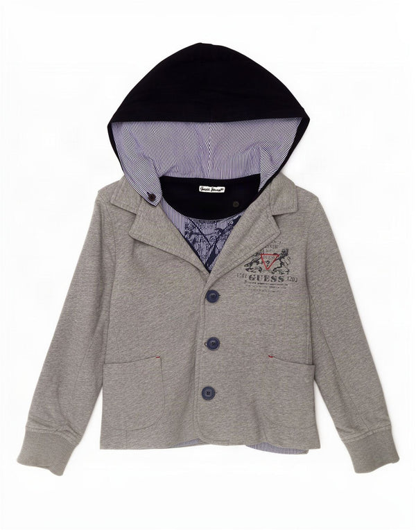 Guess Jungen-Blazer mit 3 Knöpfen und Kapuze, 7–8 Jahre, graue Baumwolle