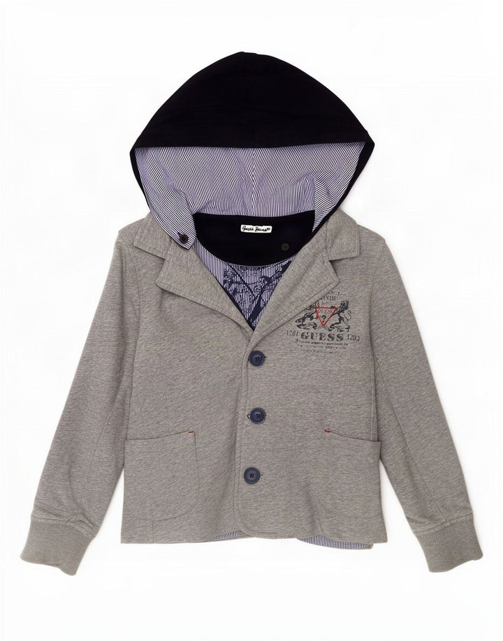 Guess Jungen-Blazer mit 3 Knöpfen und Kapuze, 7–8 Jahre, graue Baumwolle