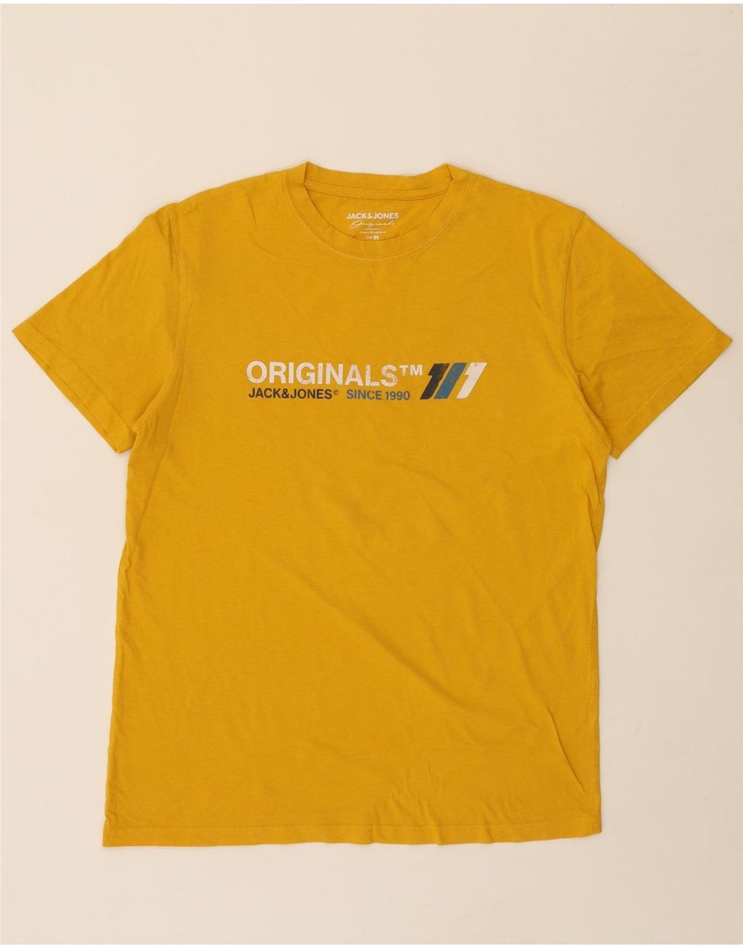 JACK & JONES Mens Graphic T-Shirt Top Medium Yellow Vintage Jack & Jones and Second-Hand Jack & Jones from Messina Hembry 