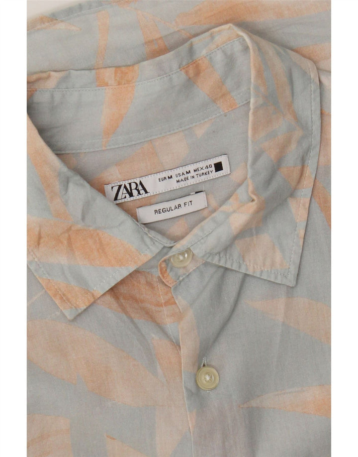 Zara Herren Kurzarmhemd mit normaler Passform Mittelblaues Blumenmuster