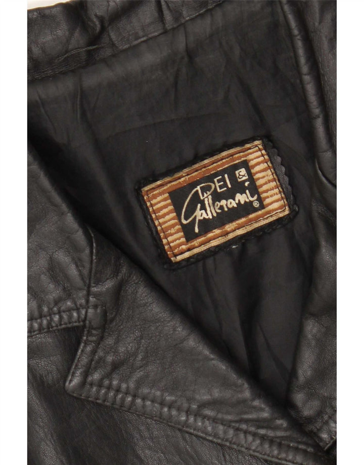 Vintage Damen übergroße 3-Knopf-Leder-Blazer-Jacke UK 16 Large Schwarz