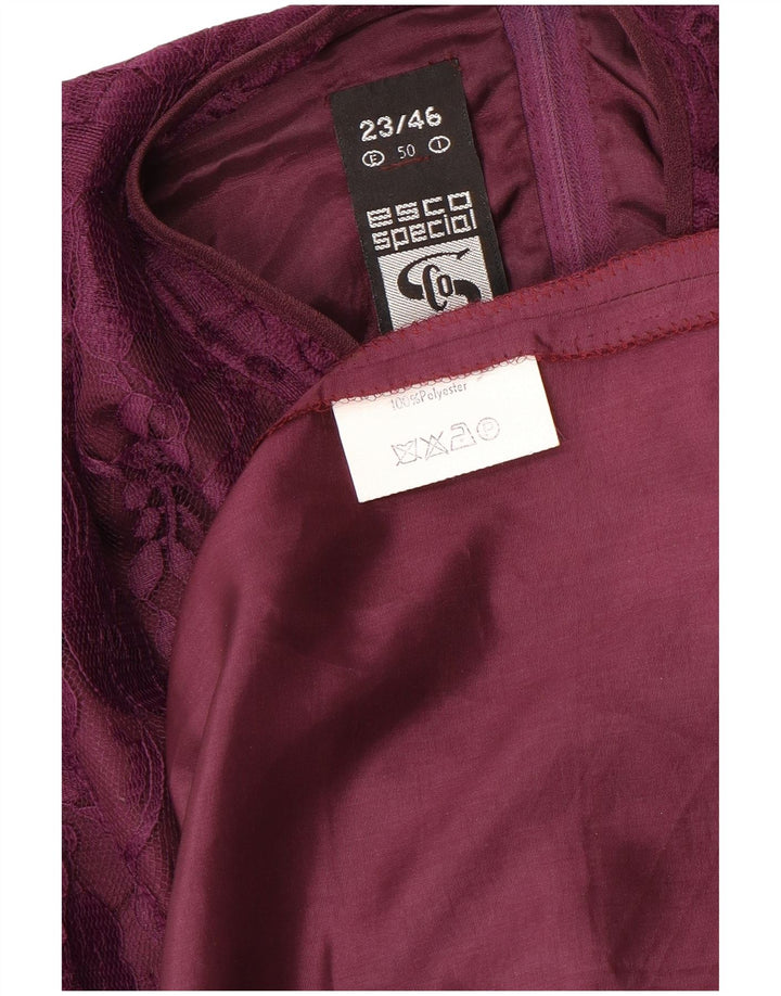 ESCO Damen-Langarmkleid in A-Linie, Größe 46, groß, lila, geblümt, Polyester