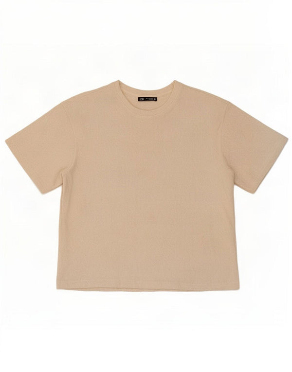 Zara Damen T-Shirt Top UK 10 Small Beige Viskose