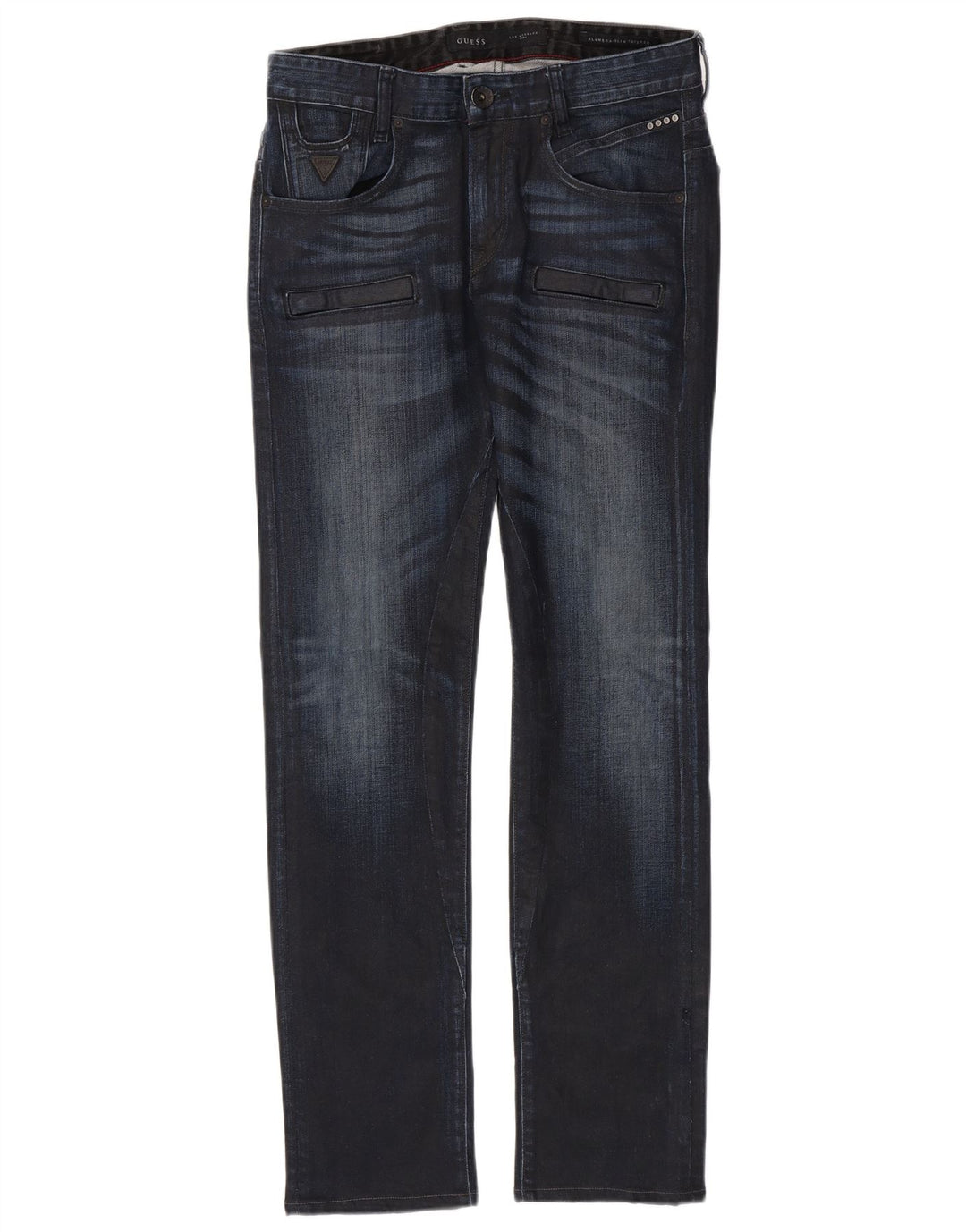 Guess Herren Straight Jeans W30 L32 Marineblaue Baumwolle