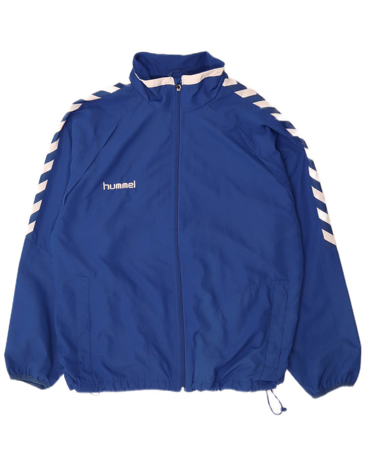 Hummel Herren-Trainingsanzugoberteil mit Grafik, groß, blaues Farbblock-Polyester