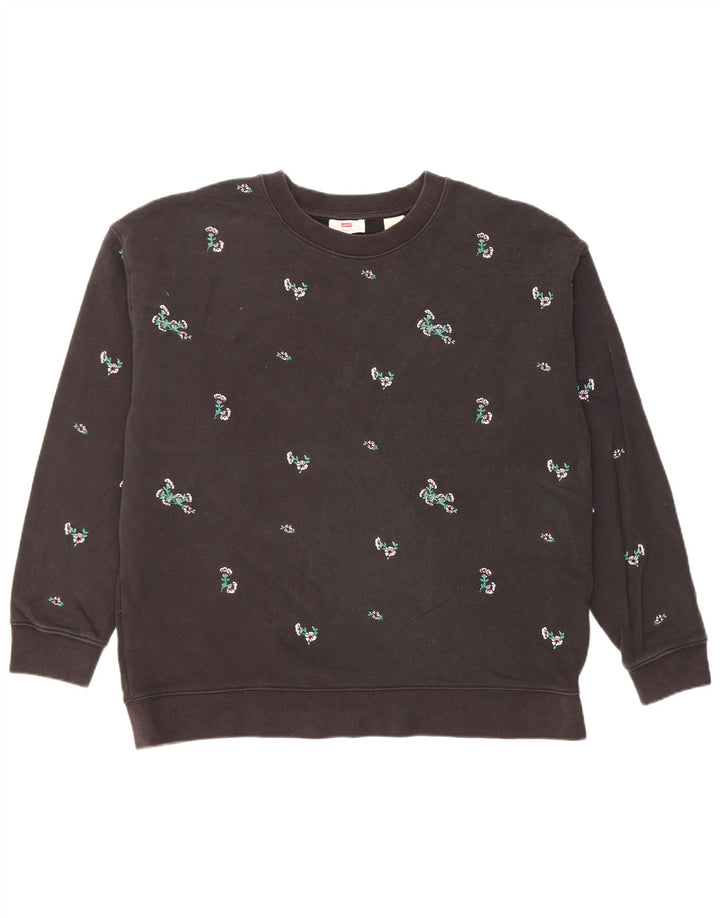 Levi's Damen-Sweatshirt-Pullover in Übergröße, Gr. 16, Größe L, schwarz, geblümt, Baumwolle