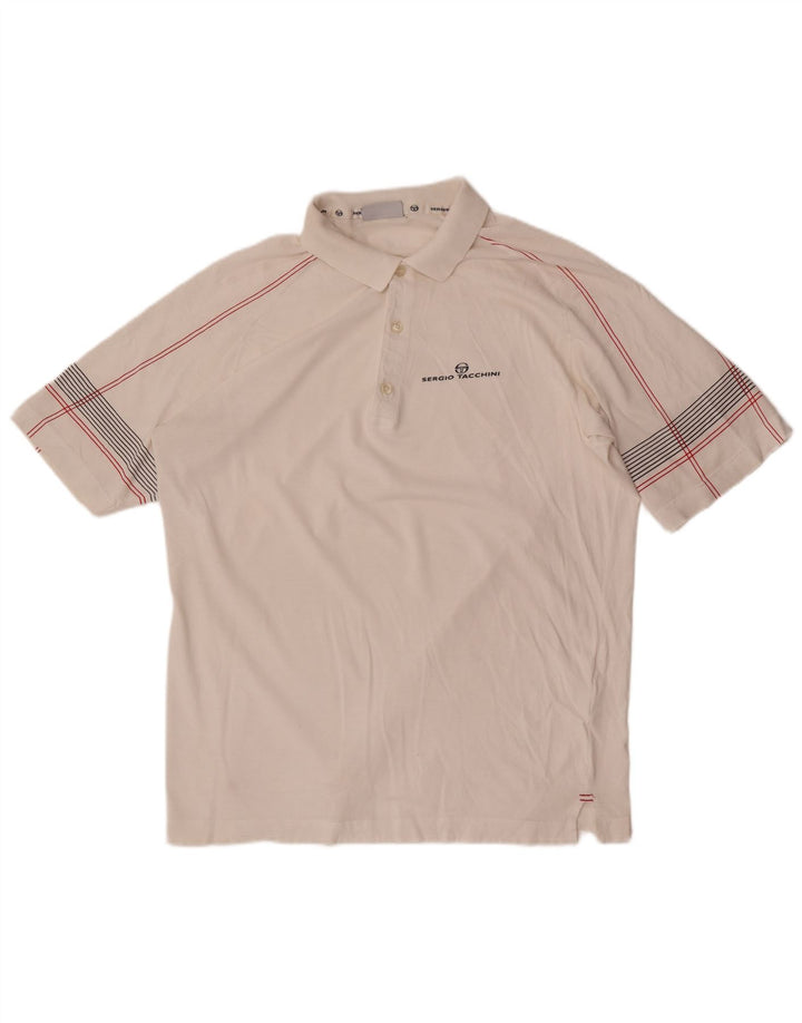 Sergio Tacchini Herren-Poloshirt, groß, weiß gestreift, Baumwolle