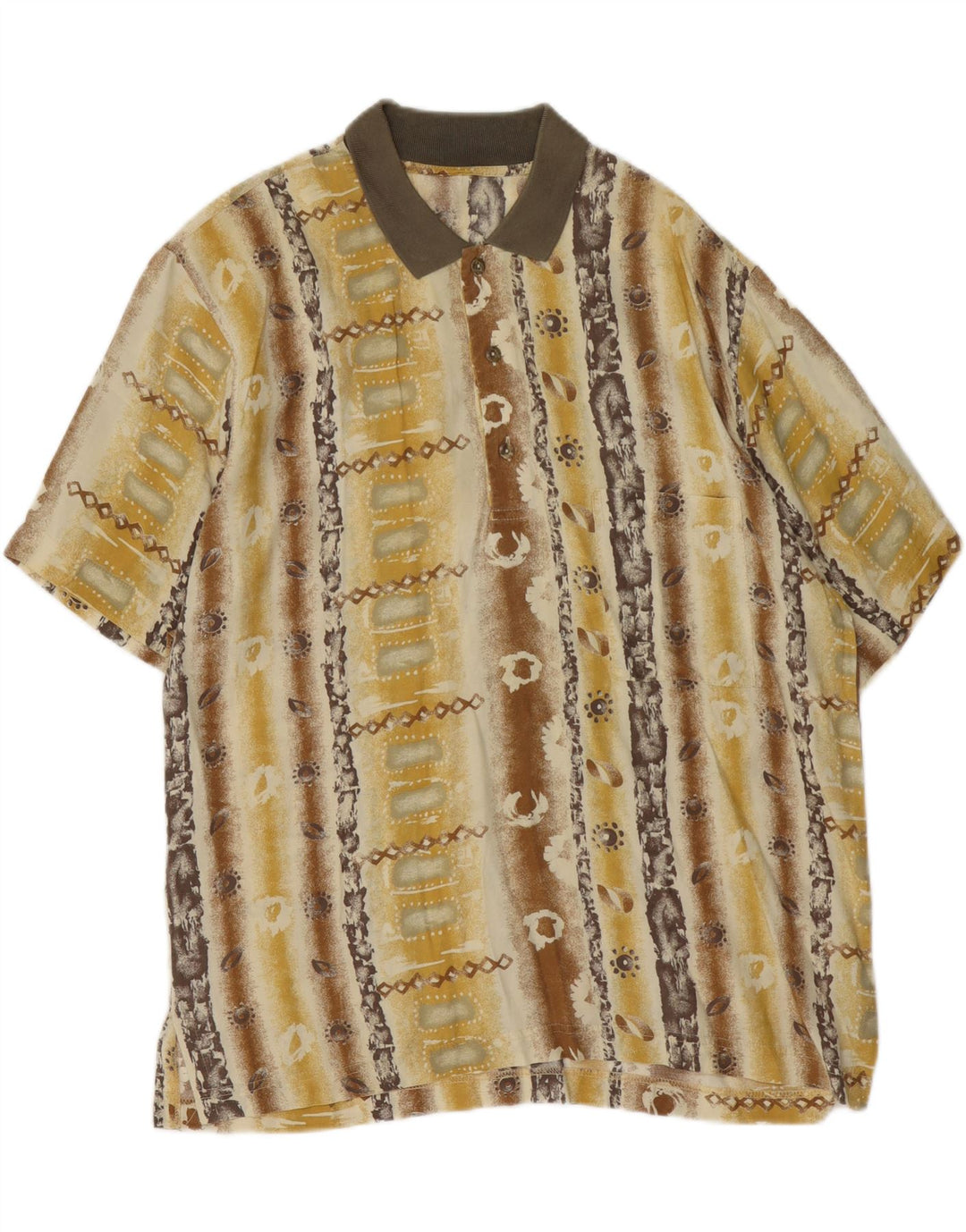 Vintage Herren Kurzarm-Pullover-Hemd, groß, gelb geblümt