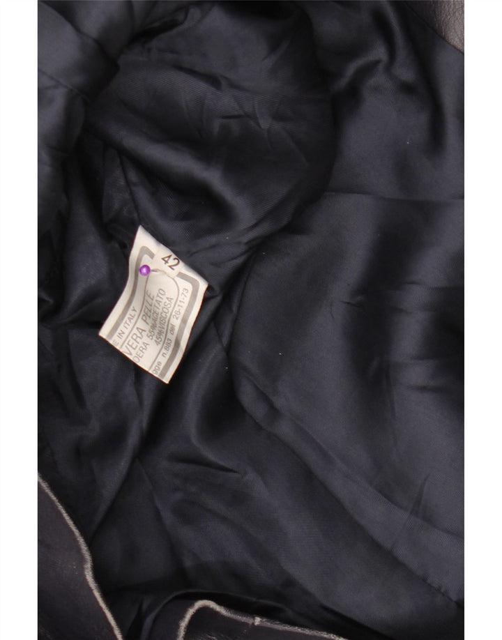 VINTAGE Womens 3 Button Blazer Jacket IT 42 Medium Navy Blue Leather Vintage Vintage and Second-Hand Vintage from Messina Hembry 