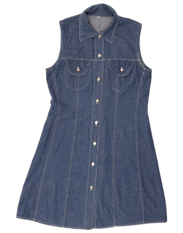 Vintage Damen Ärmelloses Jeanskleid UK 14 Große blaue Baumwolle