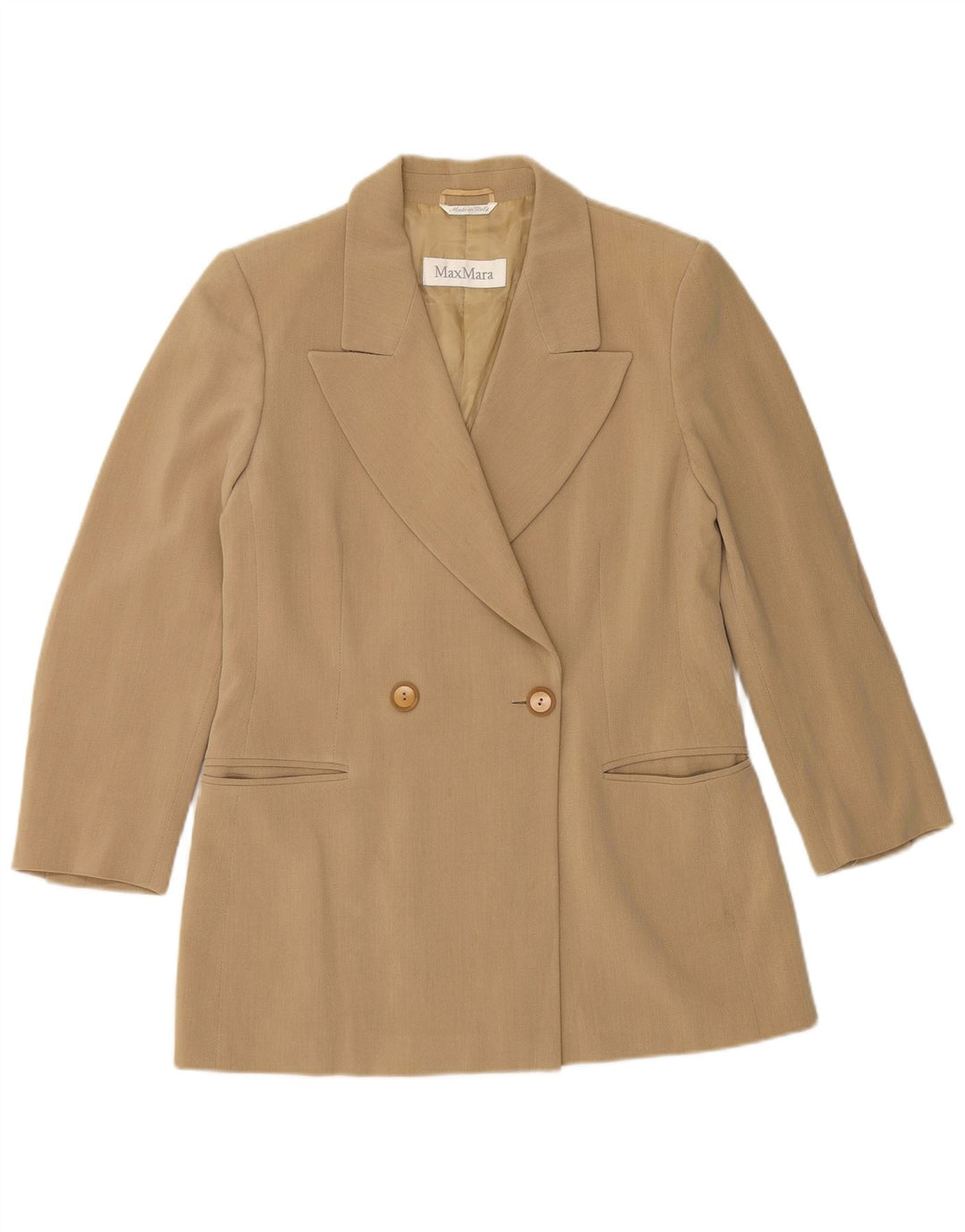 MAX MARA Damen Zweireiher-Blazerjacke UK 14 Große beige Wolle