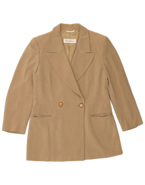 MAX MARA Damen Zweireiher-Blazerjacke UK 14 Große beige Wolle