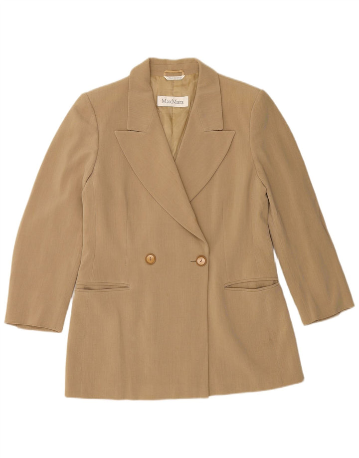 MAX MARA Damen Zweireiher-Blazerjacke UK 14 Große beige Wolle
