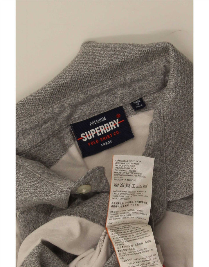 Superdry Herren-Poloshirt, große grau gestreifte Baumwolle