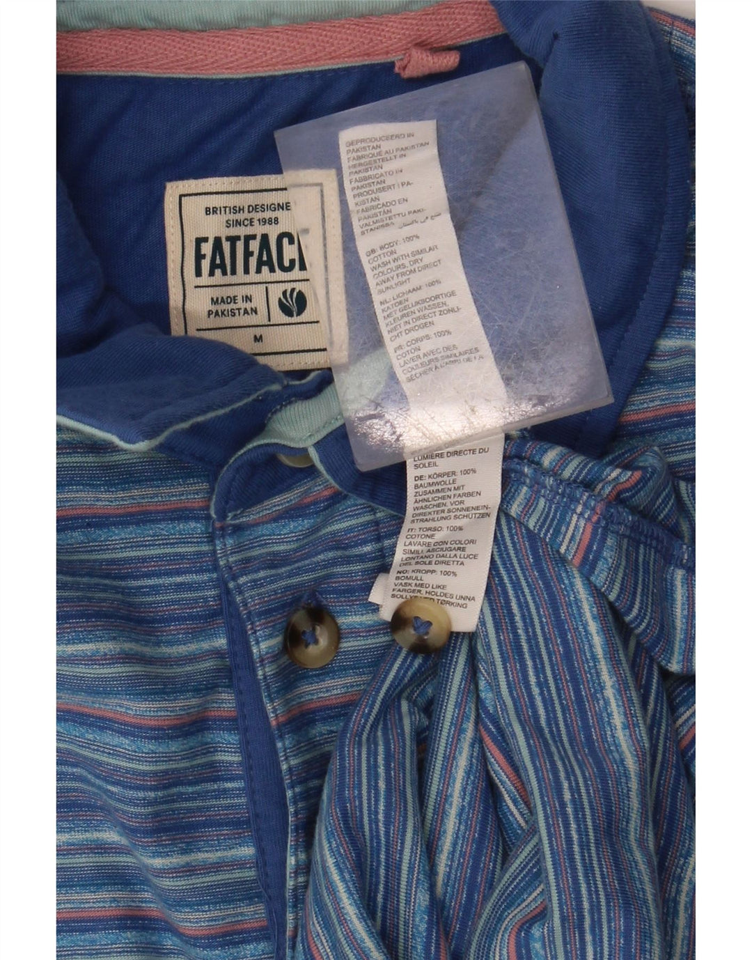 FAT FACE Herren-Poloshirt aus mittelblau gestreifter Baumwolle