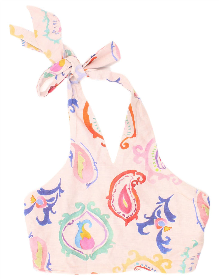 Zara Damen Graphic Crop Neckholder Top Small Pink Paisley