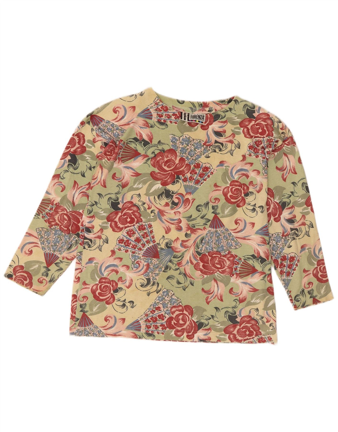 Forenza Damen Top Langarm UK 16 Großes grünes Blumenmuster