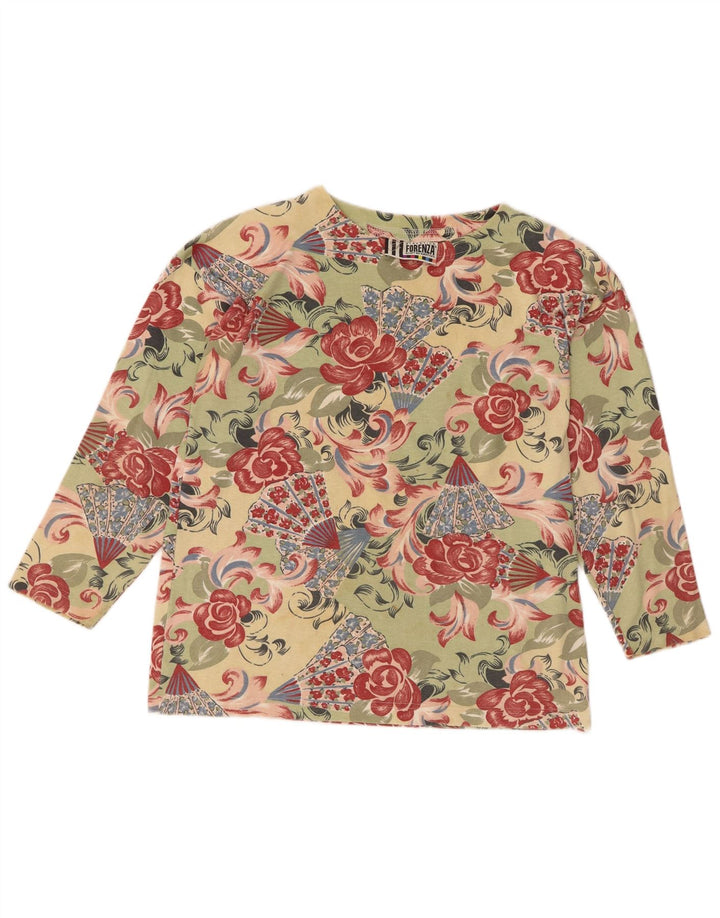 Forenza Damen Top Langarm UK 16 Großes grünes Blumenmuster