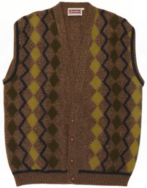 James Dillon Herren-Strickjacke, ärmellos, XL, Khaki, Argyle/Diamant