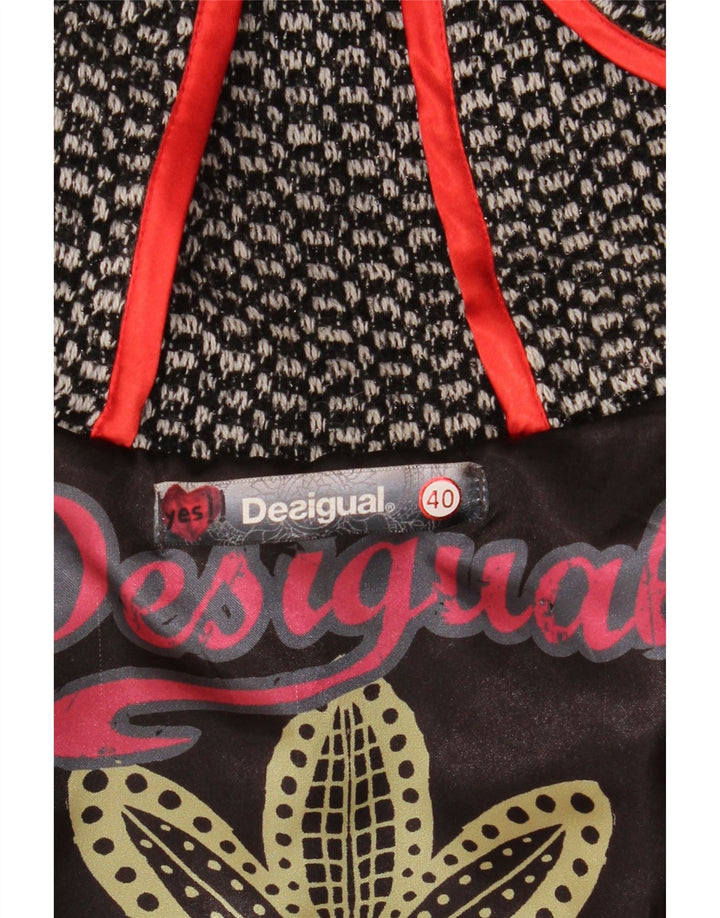 DESIGUAL Womens Graphic Hooded Overcoat EU 40 Mittelgrau kariert