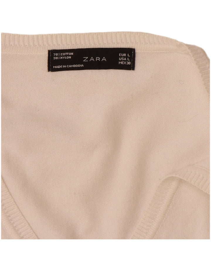 Zara Damen-Cardigan-Pullover UK 14 Große weiße Baumwolle