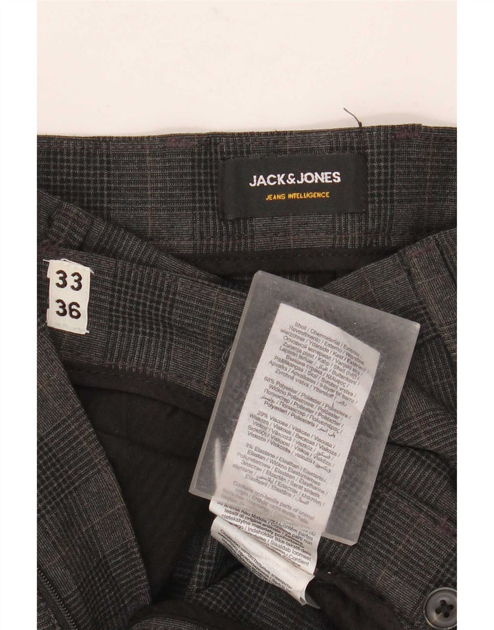 Jack & Jones Herren Marco Slim Chinohose W33 L36 Grau kariertes Polyester