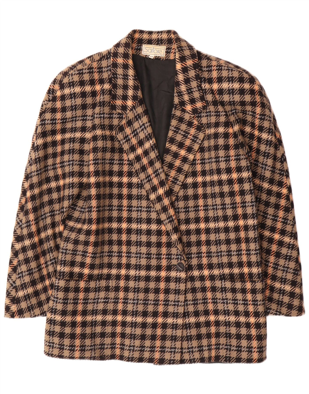 Vintage Damen 1 Knopf Blazer Jacke IT 44 Mittelbraun karierte Wolle
