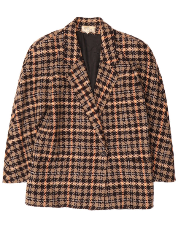 Vintage Damen 1 Knopf Blazer Jacke IT 44 Mittelbraun karierte Wolle