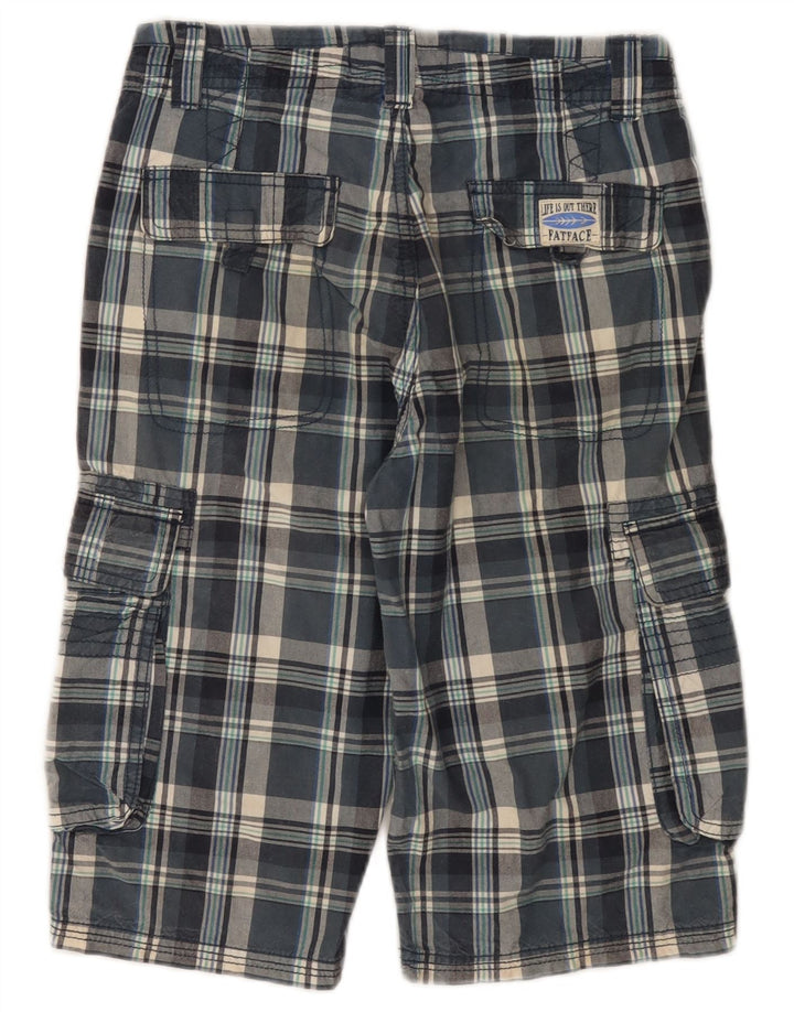FAT FACE Cargo-Bermudashorts für Jungen, 12–13 Jahre, W26, blau karierte Baumwolle