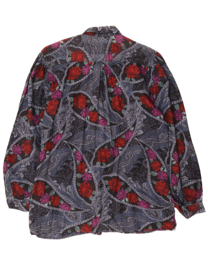 VINTAGE Damen Hemd UK 16 Großes mehrfarbiges Blumenmuster