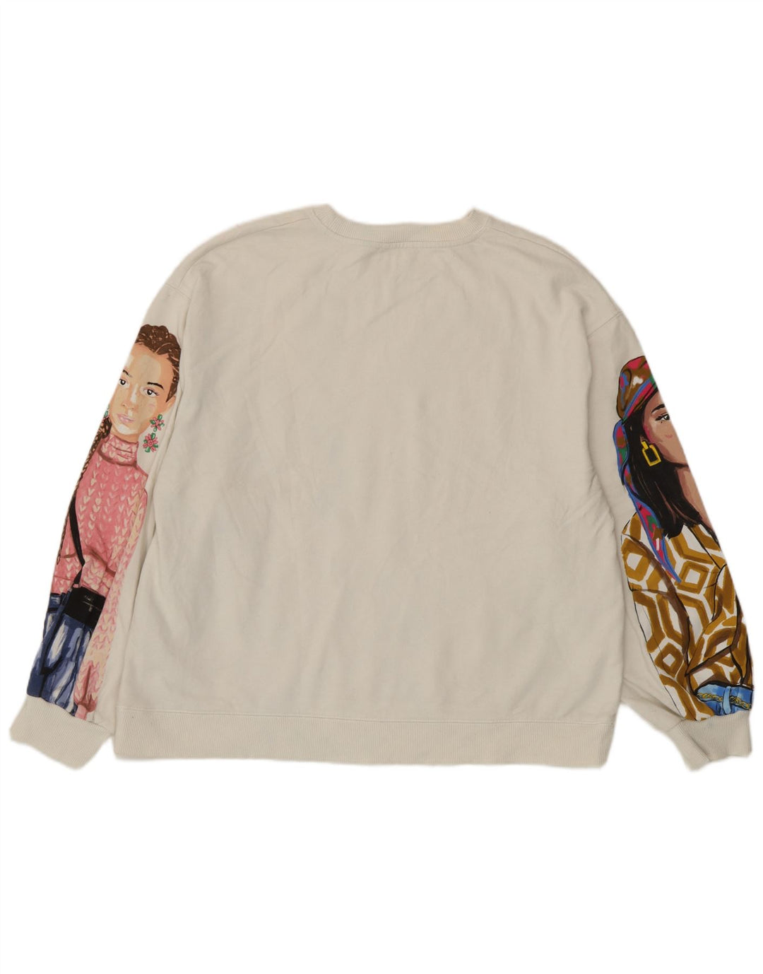 Zara Damen-Sweatshirt mit abstraktem Muster, Gr. 14, Mittel, gebrochenes Weiß