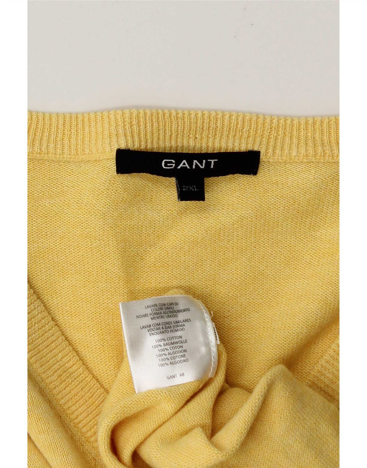 Gant Herren-Pullover mit V-Ausschnitt, 2XL, gelbe Baumwolle