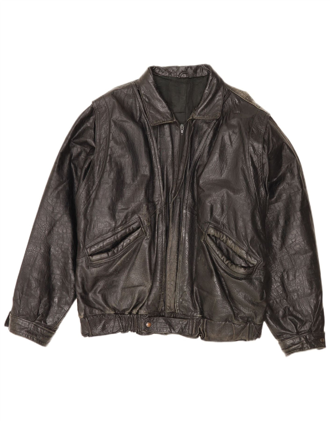 Vintage Herren Lederjacke IT 52 XL Schwarzes Leder