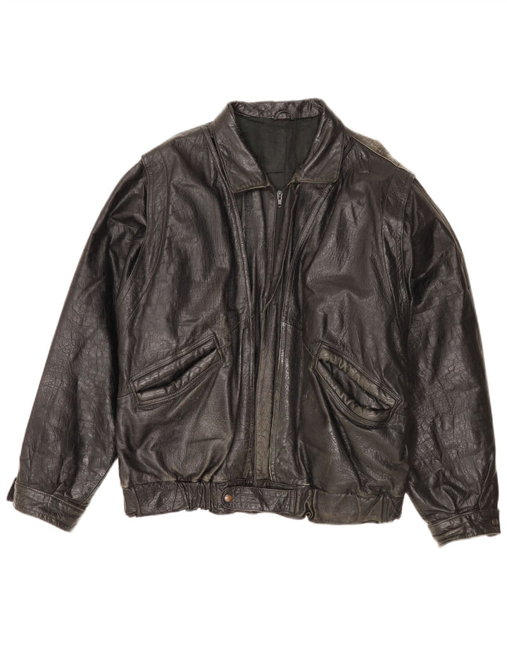 Vintage Herren Lederjacke IT 52 XL Schwarzes Leder