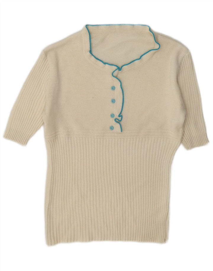 Vintage Damen Rollkragenpullover mit Rüschen, UK 12, Mittelweiß