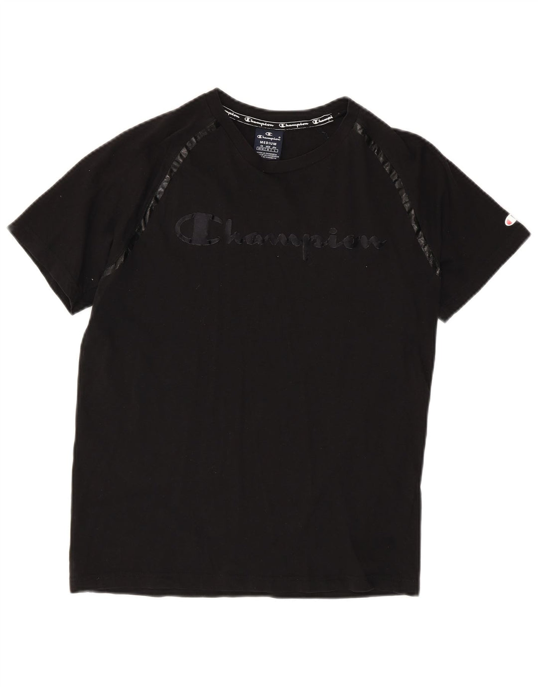 Champion Damen Grafik-T-Shirt-Oberteil UK 14 Medium Schwarz