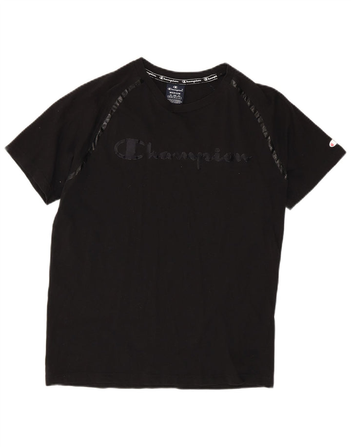 Champion Damen Grafik-T-Shirt-Oberteil UK 14 Medium Schwarz