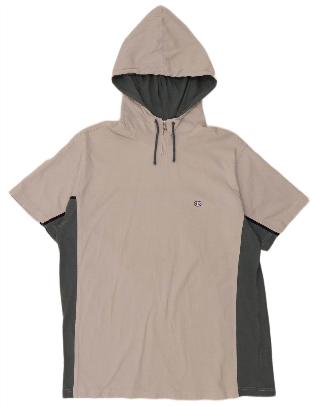 CHAMPION Herren-T-Shirt mit Kapuze und Reißverschluss am Hals, 2XL, weiße Farbblock-Baumwolle