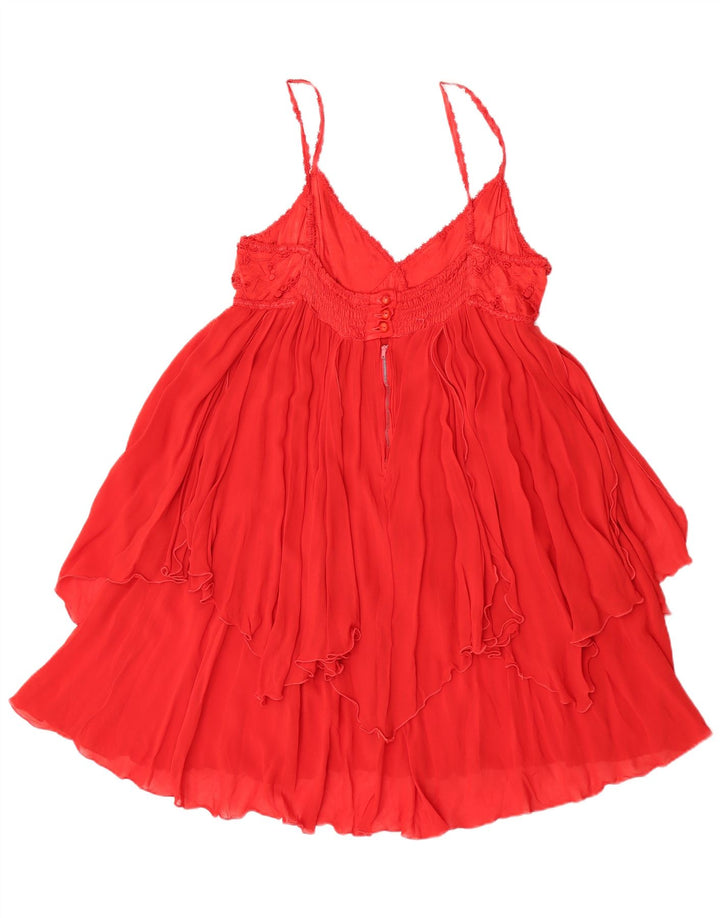 Pezzi Pazzi Damen ärmelloses Stufenkleid UK 12 Mittelrote Viskose