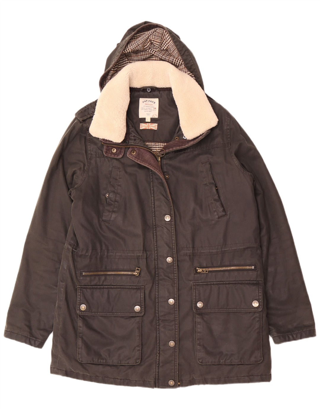Fat Face Damen-Parka mit Kapuze, UK 12, mittelschwarz, Baumwolle