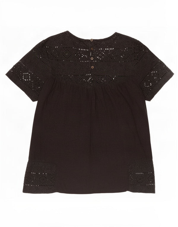 Fat Face Damen-Blusenoberteil, UK-Größe 40, Größe S, Schwarz, Blumenmuster, Baumwolle