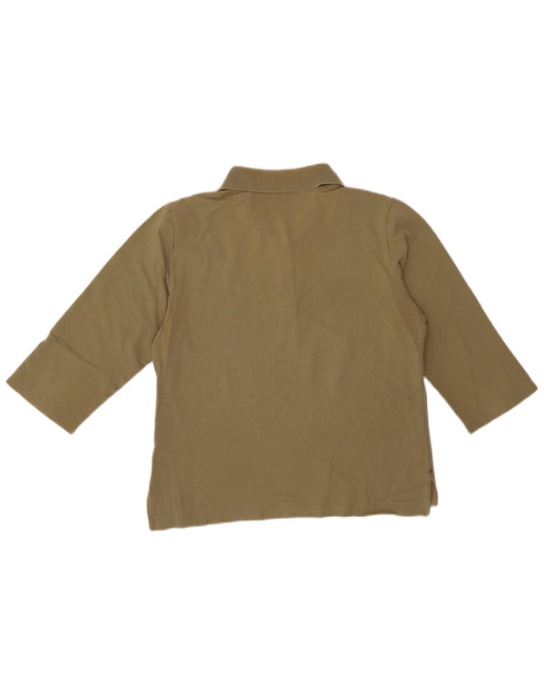 Tommy Hilfiger Damen Crop 3/4 Ärmel Poloshirt UK 14 Large Khaki Baumwolle