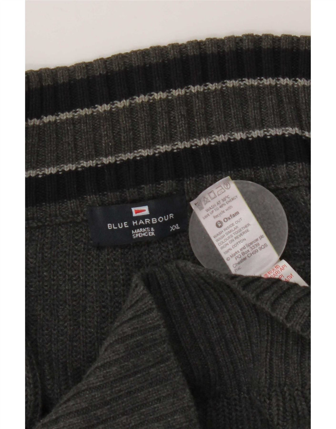 Marks & Spencer Herren Blue Harbor Cardigan Pullover 2XL Grau Baumwolle