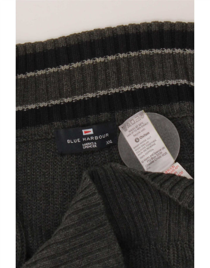 Marks & Spencer Herren Blue Harbor Cardigan Pullover 2XL Grau Baumwolle