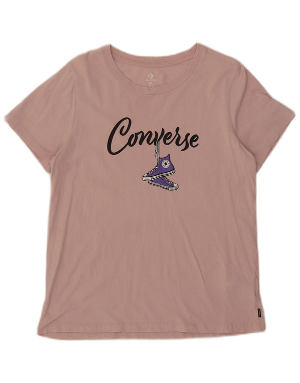 Converse Damen Grafik-T-Shirt-Oberteil UK 14 Große rosa Baumwolle