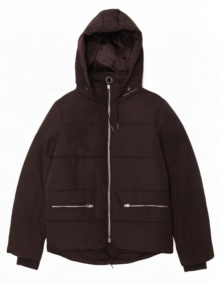 Topshop Damen-Jacke mit Kapuze, gepolstert, Größe S, UK 8, Schwarz, Polyester