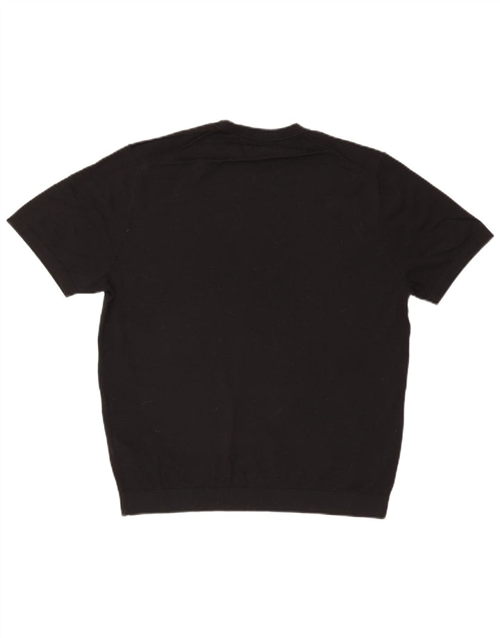 Massimo Dutti Herren-Pullover, kurzärmelig, Rundhalsausschnitt, Mittelschwarz